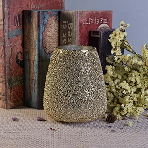 Luxurious tall glass candle holder with gold granular varnish home decoration wholesale