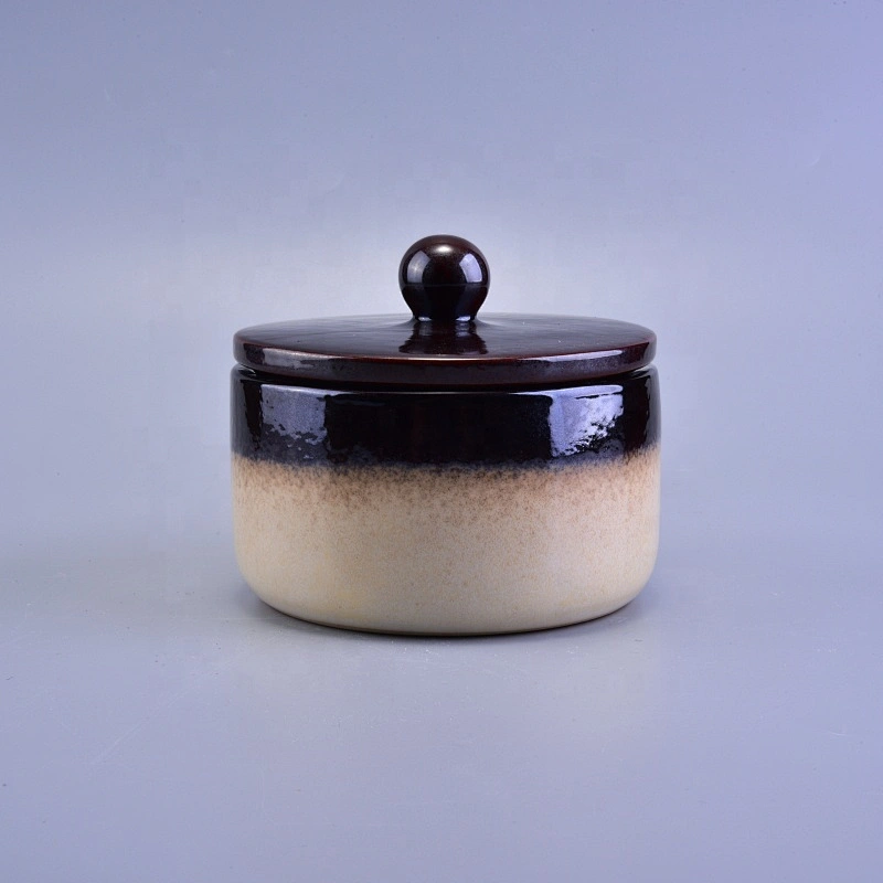 500ml Brown round ceramic votive candle holders with lids
