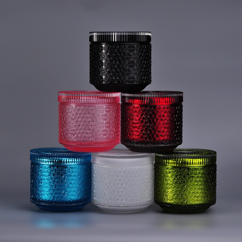 Wholesales luxury spray colored glass jar candle with glass lid