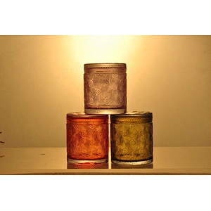 Sunny design luxury embossed Glass candle holder with glass lids