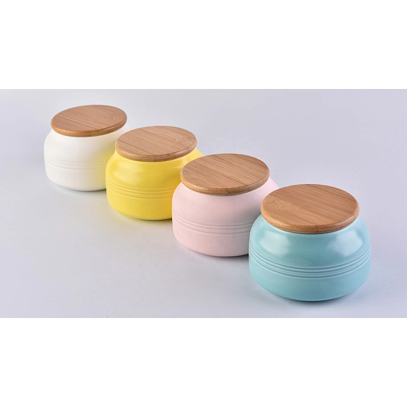Sunny Custom frosted decorative ceramic candle jar with wood lid