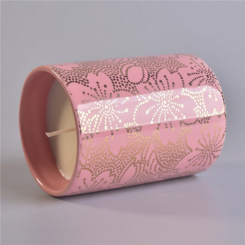 Sunny Glassware design pink gold printing jars decorative ceramic candle vessel wholesales