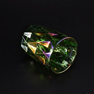 Green iridescent diamond glass candle jars home decoration wholesale