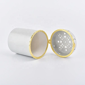 Cylinder custom candle scented votive holder church ceramic vessels with gold lid party decoration suppliers