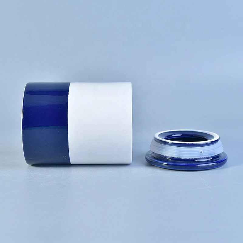 Round glaze printing custom ceramic tealight candle jar porcelain candle holders with lid party decoration wholesale