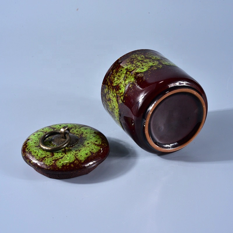 Sunny amber cylinder ceramic candle jar with lid