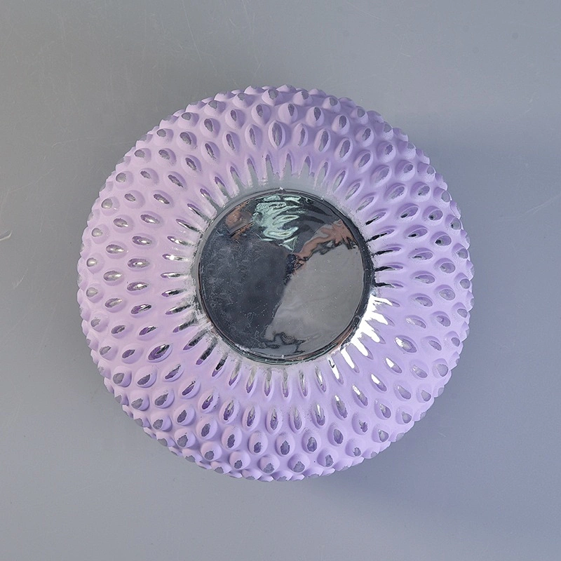 Purple engraving glazed Glass Candle vessels tealight plating candle Holder wedding Decor Use