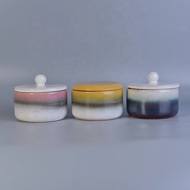 Customized handmade glaze ceramic tealight candle vessel candle containers with lid home decor supplier