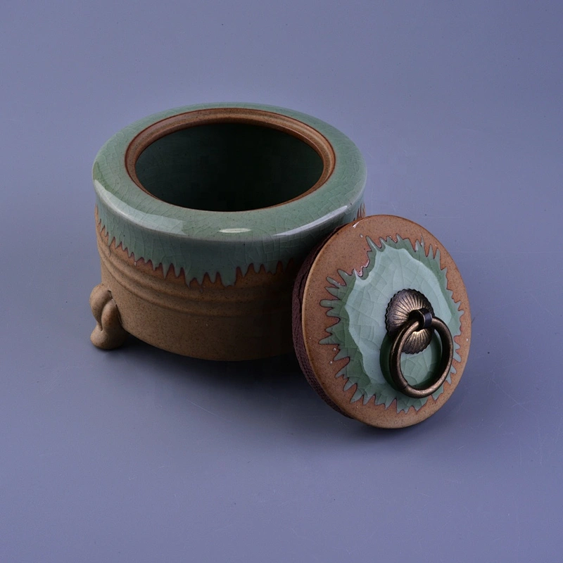 Supplier empty decorative ceramic candle containers with lid