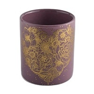 pink glazing ceramic candle jars with gold printing