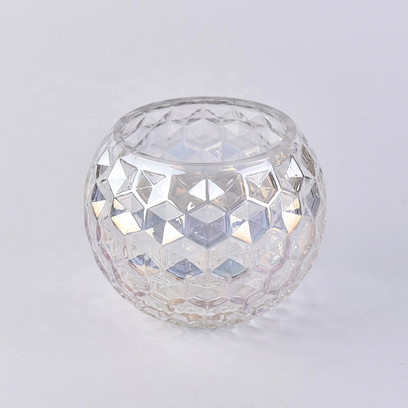 Hexagon embossement iridescent glass candle holder ball shape home decoration