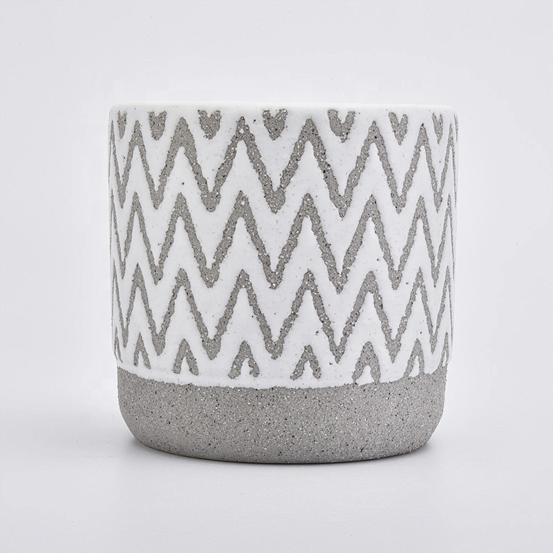 Grey cylinder ceramic candle containers halloween table candle holders for home decor