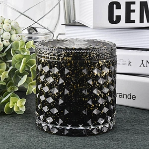 10oz 12oz 14oz Wholesales votive Luxury embossed glass candle holder with glass lid