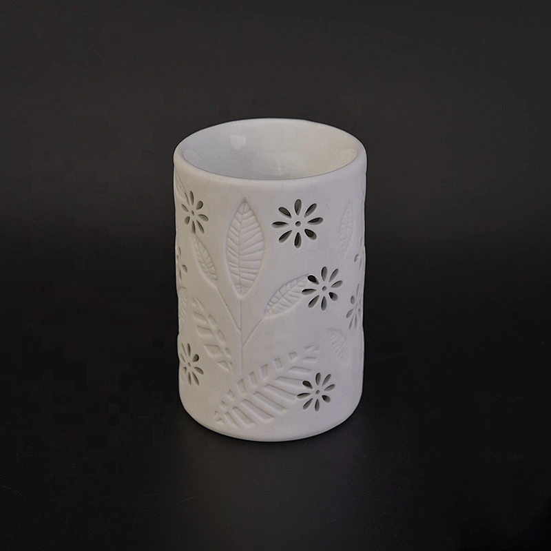 Cylinder flower custom ceramic hollow candle holder wholesales