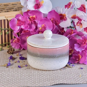 Round glaze printing custom ceramic tealight candle jar porcelain holders with lids  bedroom decoration factory