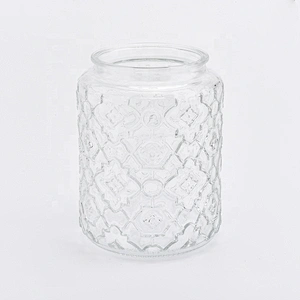 Wholesale glass candle jars  embossed candle  holders home decoration