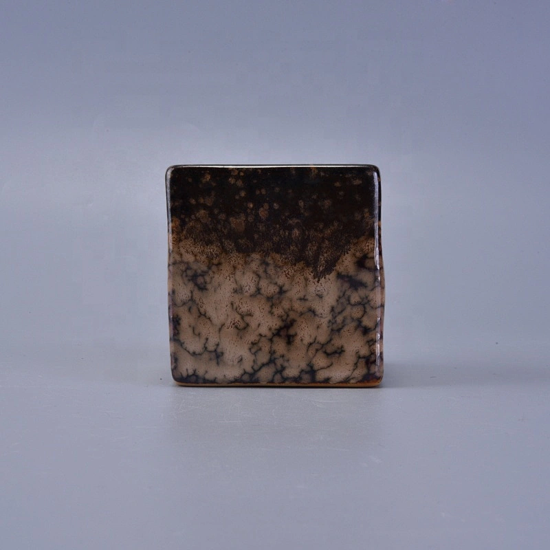 Square brown ceramic candle holder christmas