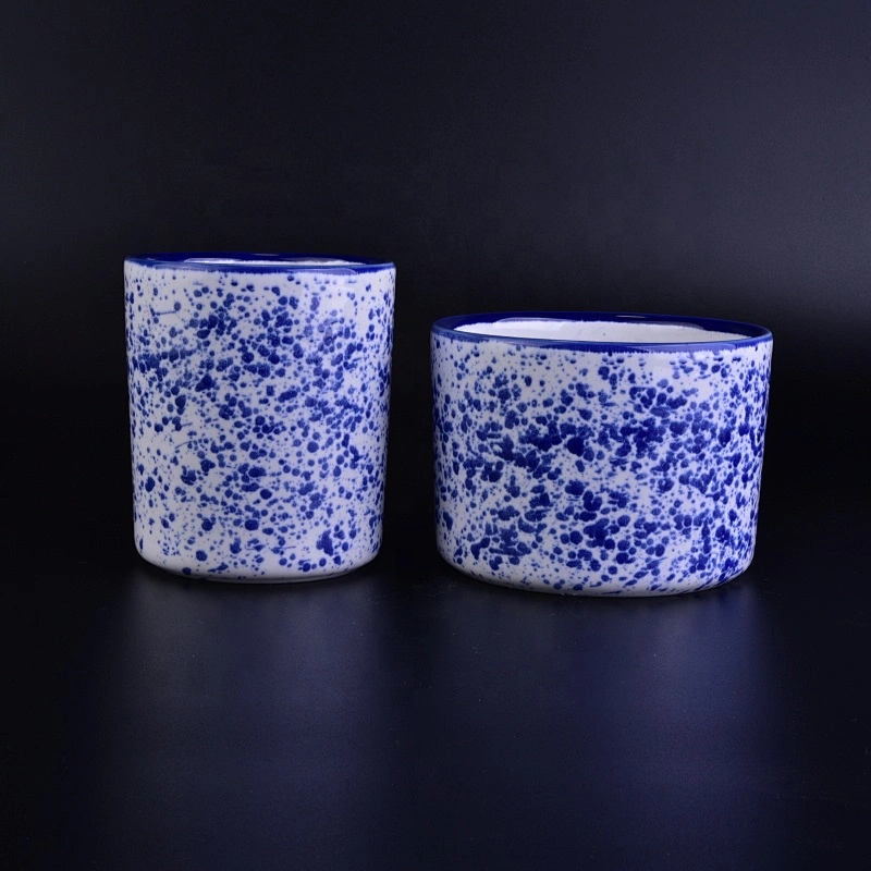 Round vintage terrazzo ceramic candle jars for home decor