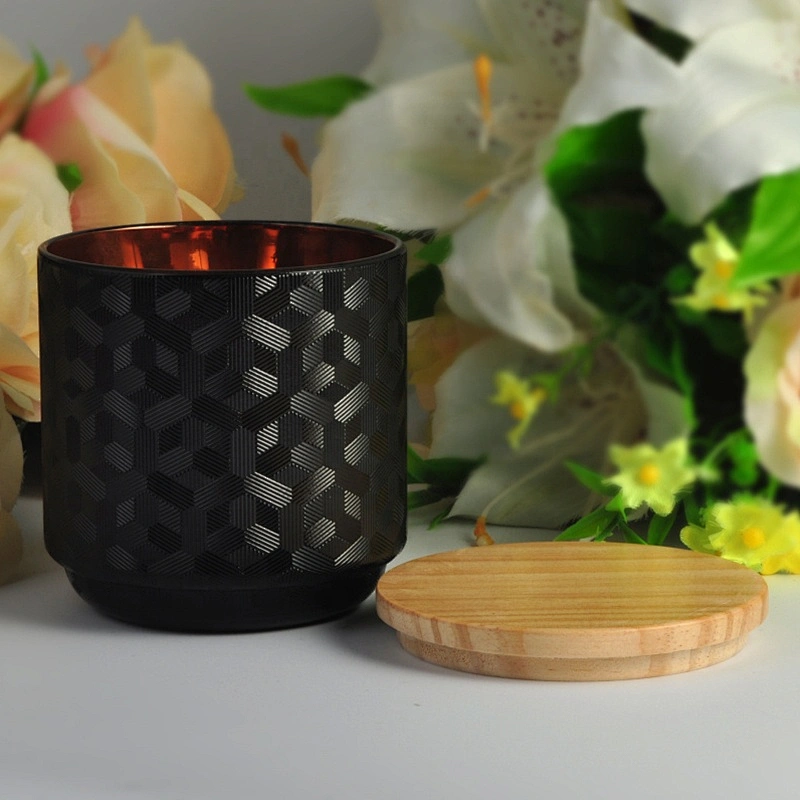 Luxury laser votive Glass candle jar with wood lid