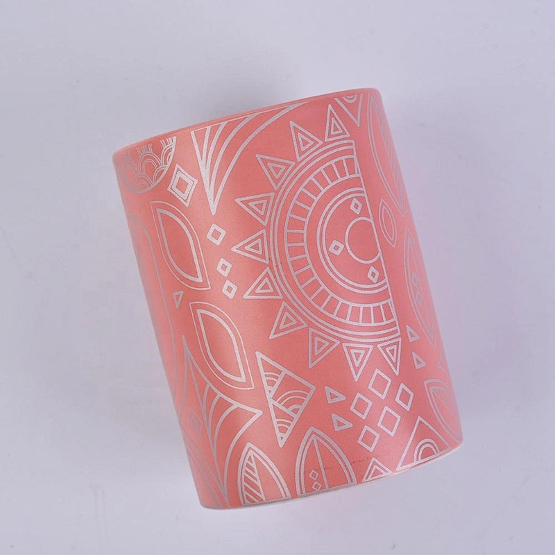 warm peach glazing ceramic candle jars with silver printing