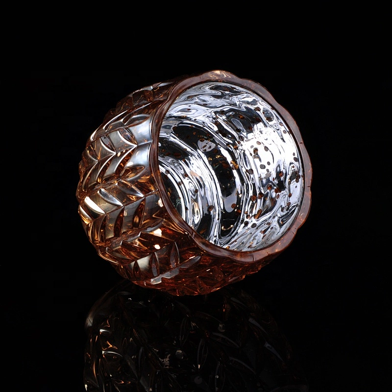Wholesales brown mercury glass candle holders leaves pattern home decoration