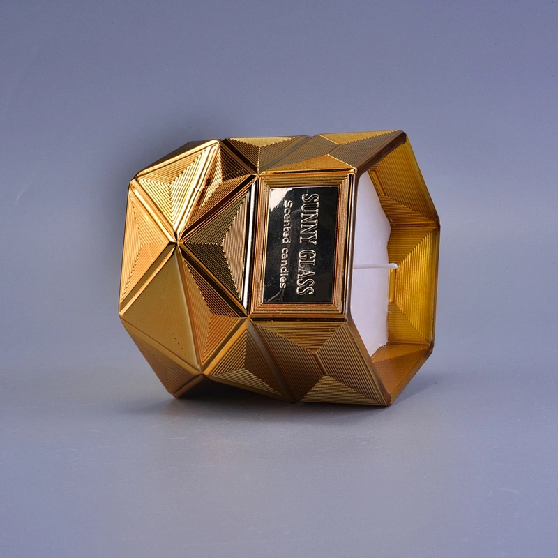 Sunny luxury decorative gold scented Hexagon glass candle jar holder