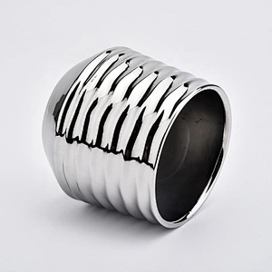 Silver plating round ceramic candle jars stripe candle holder home decor