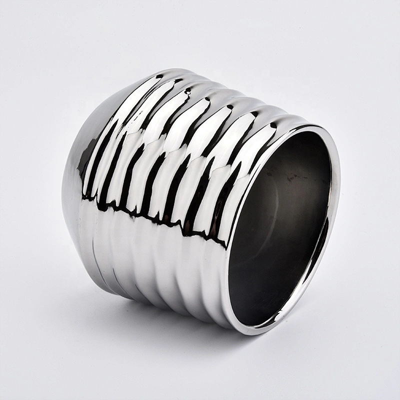 Silver plating round ceramic candle jars stripe candle holder home decor