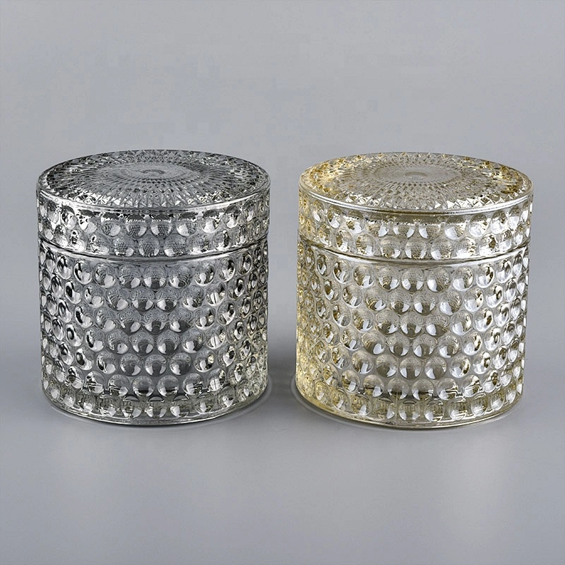 glass gray iridescent candle jar with lid