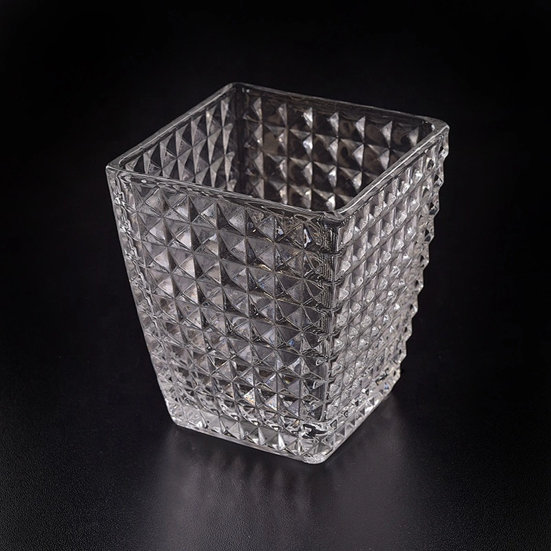 Engraving square Glass Candle jar clear candle Holder home Decoration