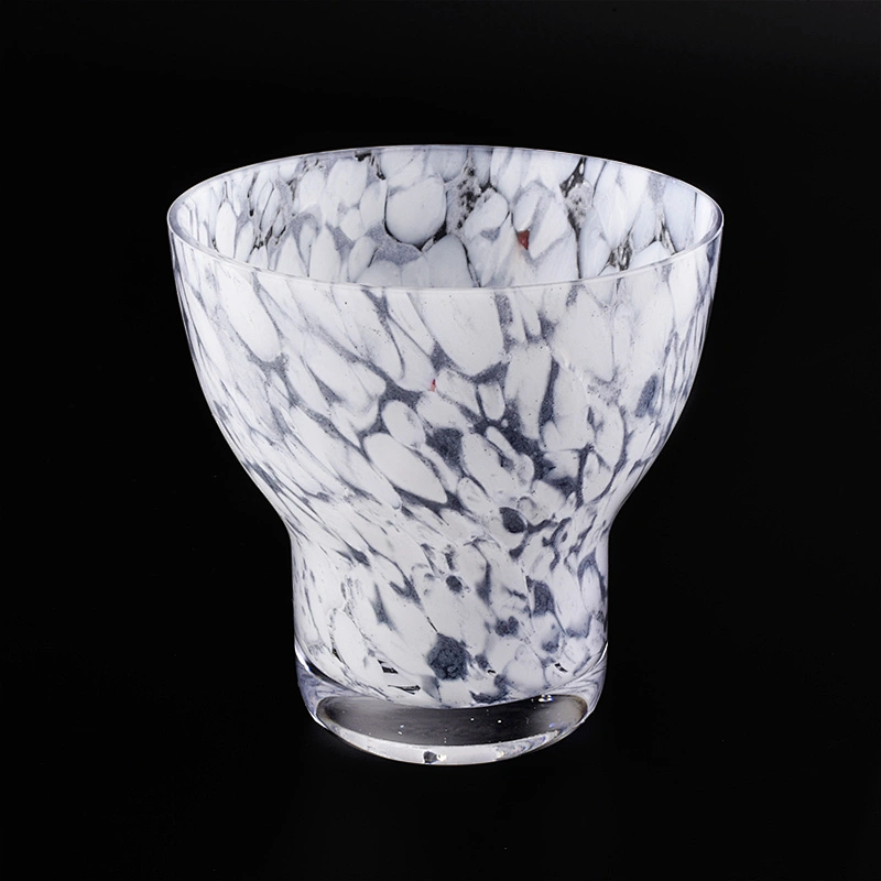 8 oz glass vessel with matte white pattern,  glass candle jar hand made