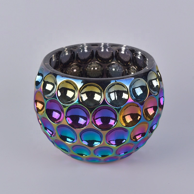 Luxury fingerprint plating candle vessel glass votive candle jar bedroom decorative wholesale