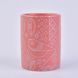 warm peach glazing ceramic candle jars with silver printing