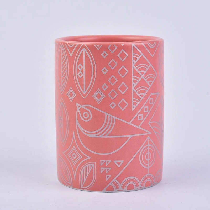 warm peach glazing ceramic candle jars with silver printing