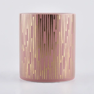 pink decorative cylinder cermic, empty candle jars 12 oz