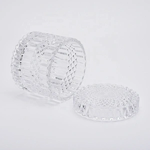Clear engraving votive candle jar glass candle holder with lid home decoration
