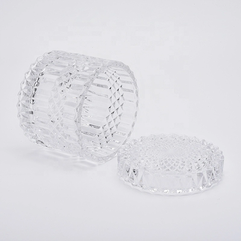 Clear engraving votive candle jar glass candle holder with lid home decoration