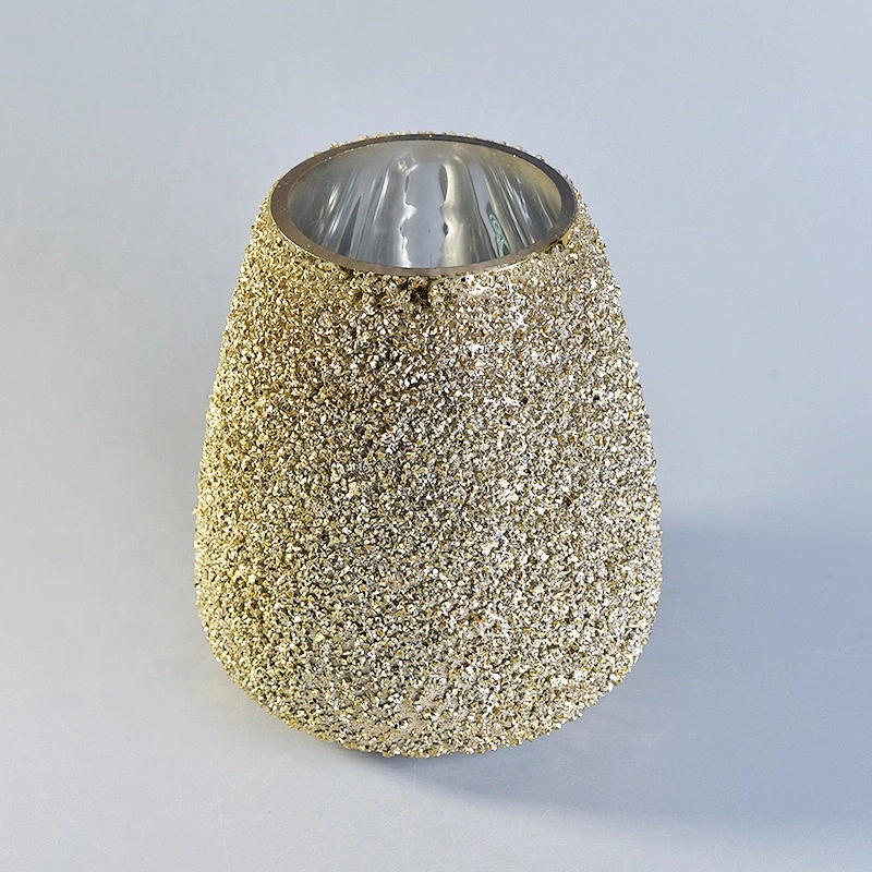 Luxurious tall glass candle holder with gold granular varnish home decoration wholesale