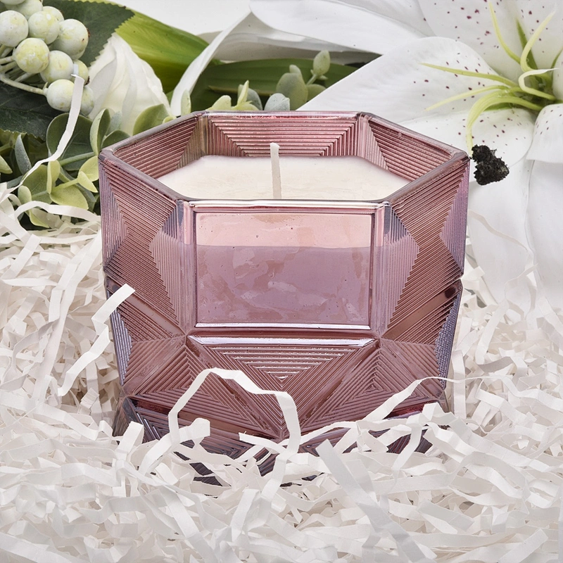 Wholesales Hexagon amber luxury Glass candle vessel