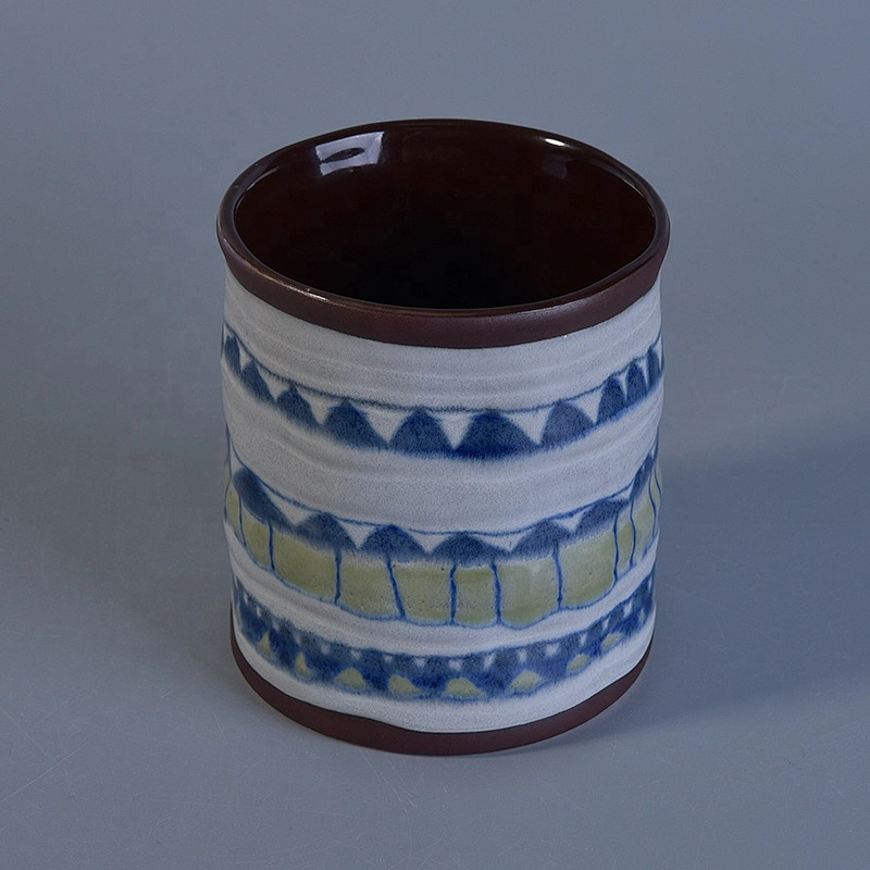 Vintage glaze painted ceramic candle jar cylinder home decoration