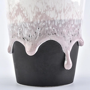 Cylinder matte ceramic candle jar handmade glazed candle holder with metal lid party decor