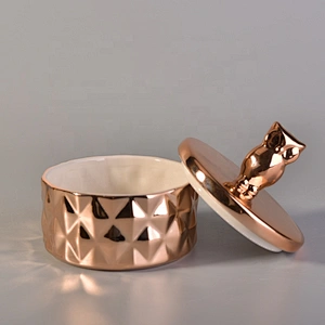 Electroplating ceramic candle container with gold lid wholesales