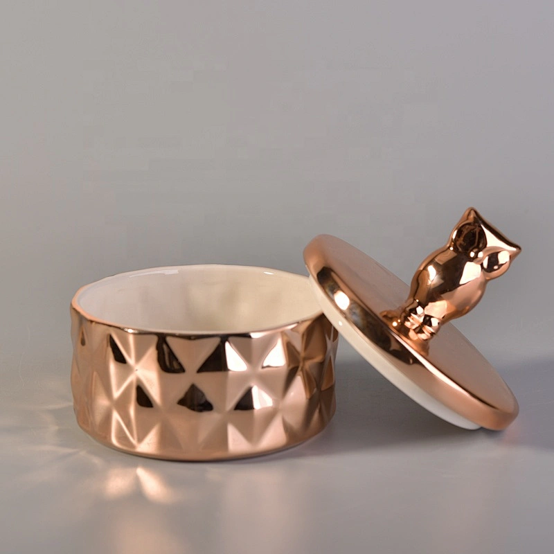 Electroplating ceramic candle container with gold lid wholesales