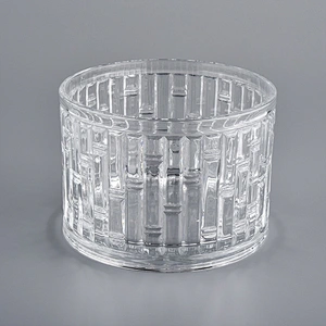 transparent glass candle container with pattern, luxury glass candle holder