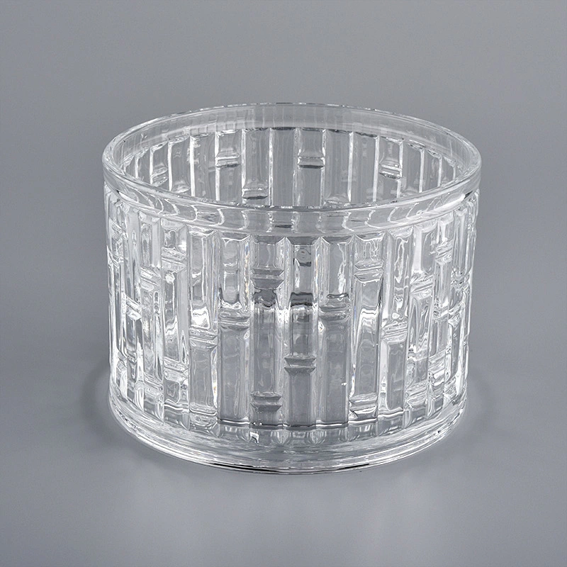 transparent glass candle container with pattern, luxury glass candle holder
