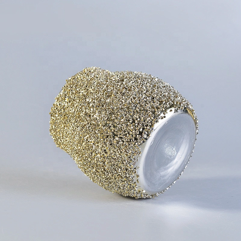 Luxurious glass candle holder with gold granular varnish home decoration wholesale