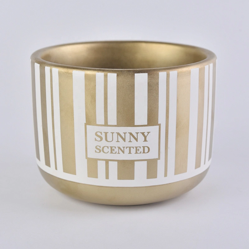 6oz 8oz 11oz Wholesales gold electroplated luxury ceramic candle containers