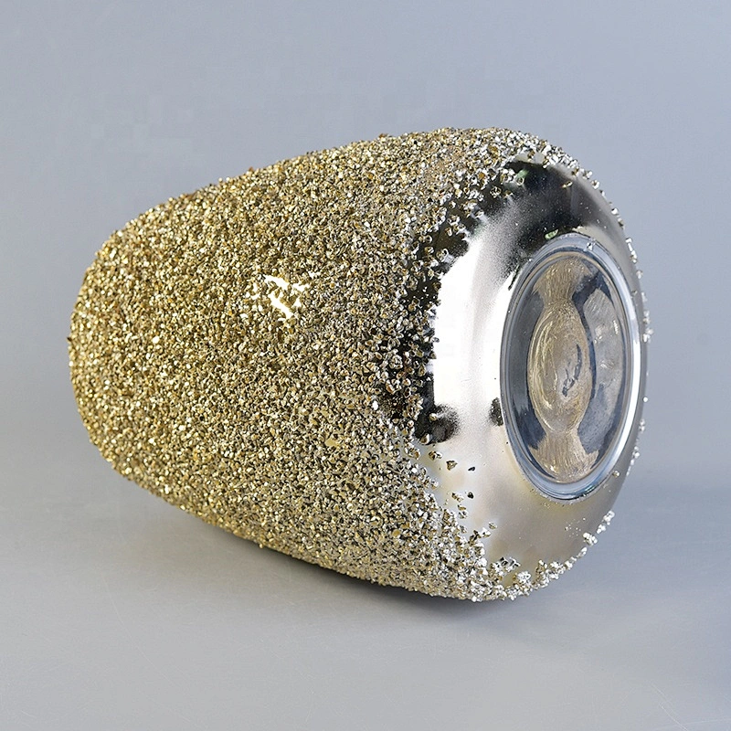 Luxurious tall glass candle holder with gold granular varnish home decoration wholesale