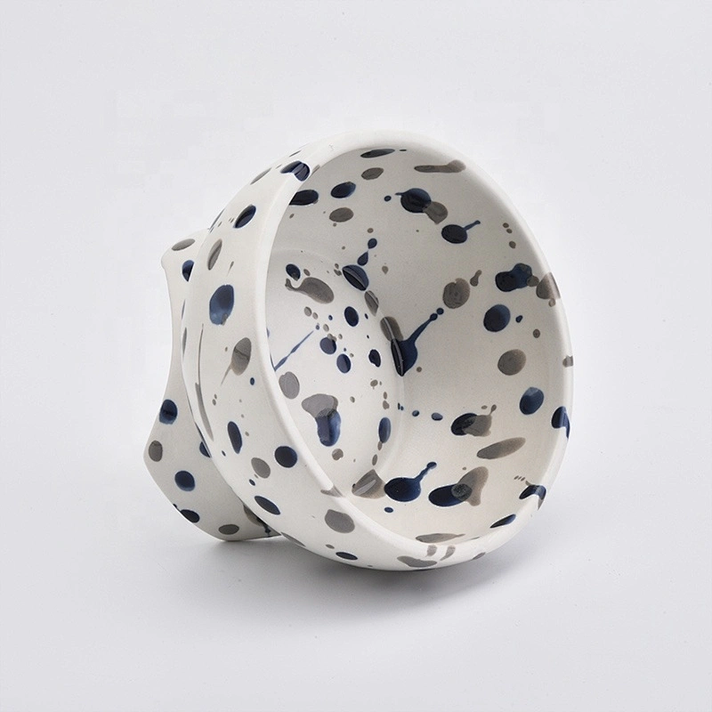 8oz Footed Ceramic Bowl Ceramic Candle Holder with Dots Home Decoration