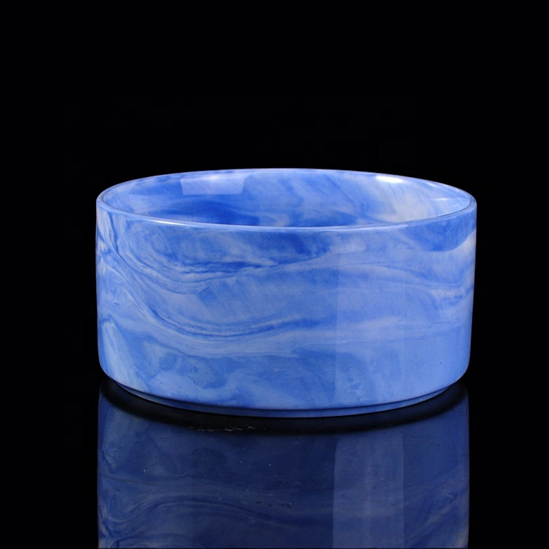 Home table decoration blue hurricane ceramic candle containers 16oz